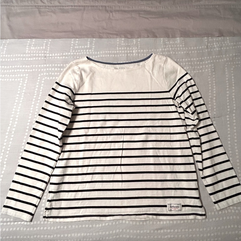 LAST CHANCE-Donating 7/17 Classic Talbots Boatneck Striped Long-sleeve Tee-Sz M